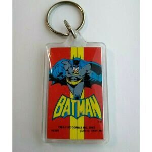 Batman Orange Yellow Keychain 1982 Original Licensed Official DC Comic Button Up